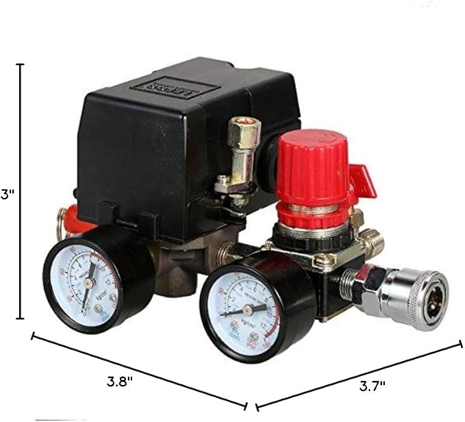 Secbolt Pressure Switch Manifold Regulator Gauges Air Compressor Pressure Switch Control Valve 90-120PSI (American Pattern)
