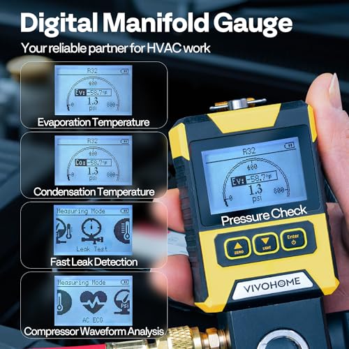 VIVOHOME Digital HVAC Manifold Gauge for R134a R410a R32 R1234yf R454B Refrigerant Recharge, with 4.5 CFM 1/3 HP 110V Single Stage HVAC Vacuum Pump for R134a R12 R22 R502 R410a Systems
