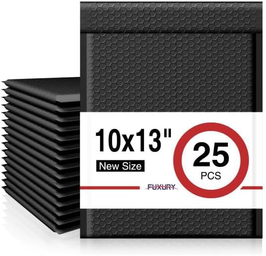 Fuxury Bubble Mailers 10x13 Inch Black 25 Pack Padded Envelopes Thick Mailing Envelopes Bubble Opaque Padded Mailers Shipping Bags for Mailing Book Makeup Small Business