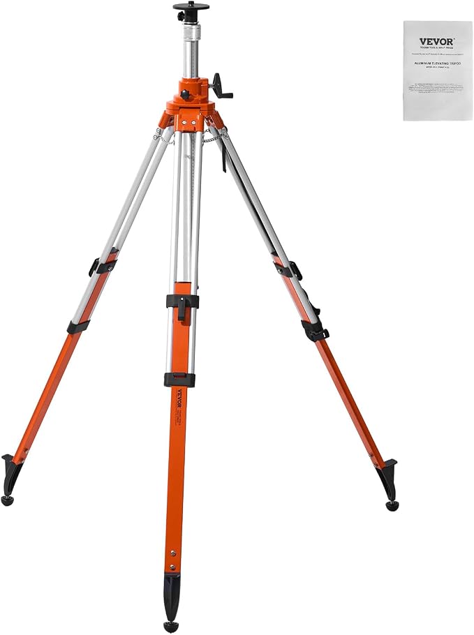 VEVOR Laser Level Tripod Stand, 5/8"-11 Thread Mount, 45.07-114.37 inch Height Adjustment Heavy Duty Survey Tripod, with Level Bubble & Diffusion Limiter, Liftable Non-Skid Feet for Construction