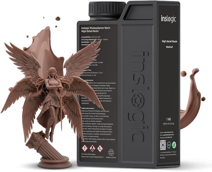 Inslogic 14K High Detail 3D Printer Resin, Smooth Matte Finish with Fine Detail for Miniatures, Low Shrinkage, No Cracking, 405nm UV-Curing Resin for LCD, DLP, SLA 3D Printing (Walnut, 1kg）