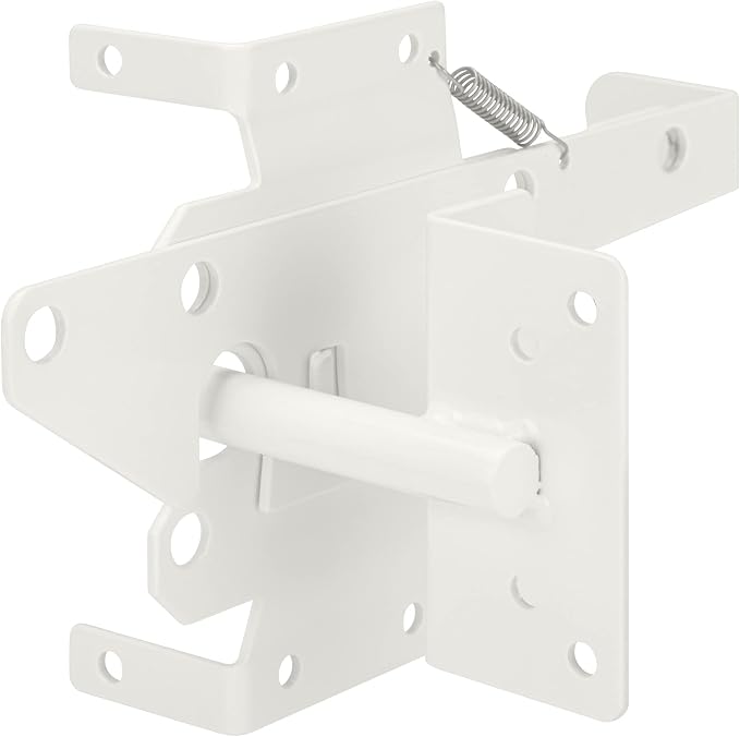 Self-Locking Gate Latch Heavy Duty Post Mount Automatic Gravity Lever for Wooden/PVC Fence, Door Lock with Fasteners Hardware for Secure Pool |Yard | Garden, Steel, White