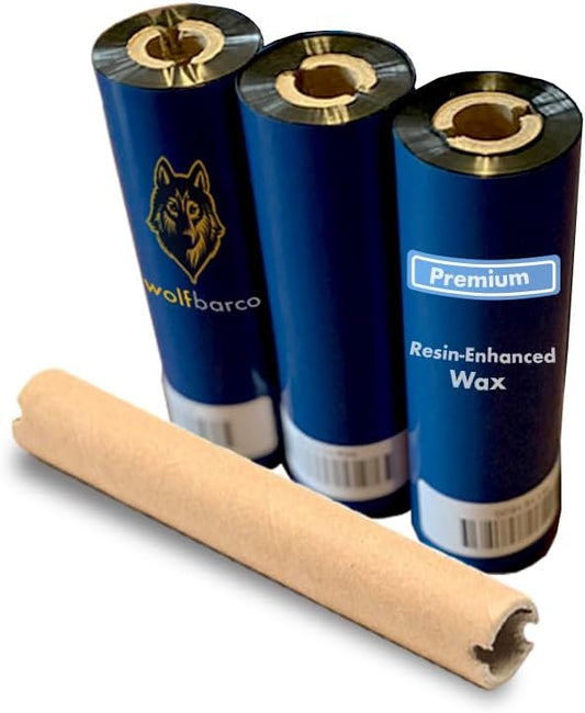 Wolfbarco 3 Rolls 4.33" x 243' (110mm x 74m) Premium Resin-Enhanced Wax Thermal Transfer Ribbon Black 1/2" Core CSO for Zebra GC420t, GK420t, GX420t, ZD421t, ZD621t, TLP2824 Desktop Barcode Printers