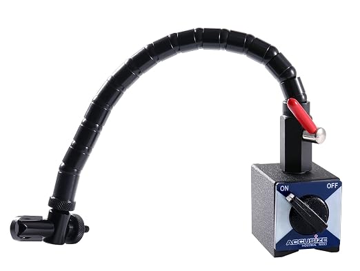 Accusize Industrial Tools - 176 lb Flexible Magnetic Base for Industrial Precision Indicators, P900-S304 | On/Off Switch, V-Groove Bottom, 12" Flexible Arm, M8 x 1.25 mm Tapped Hole