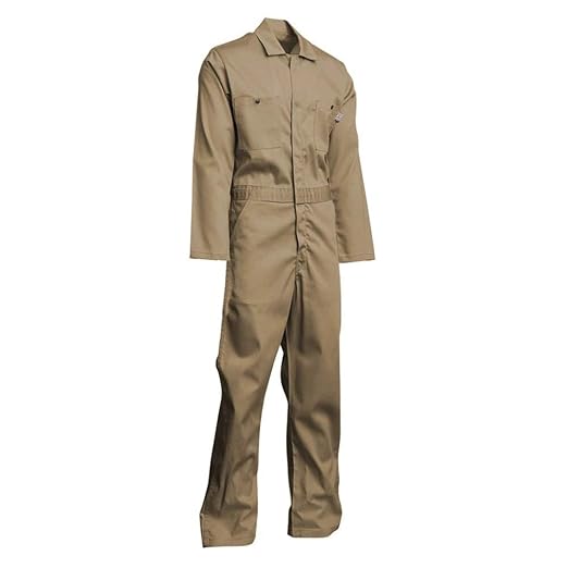 Lapco FR CVEFR7KH-3XL RG Flame Resistant Economy Coveralls, 100% Cotton Twill with Moisture Management, HRC 2, NFPA 70E, 7 oz, 3X-Large Regular, Khaki