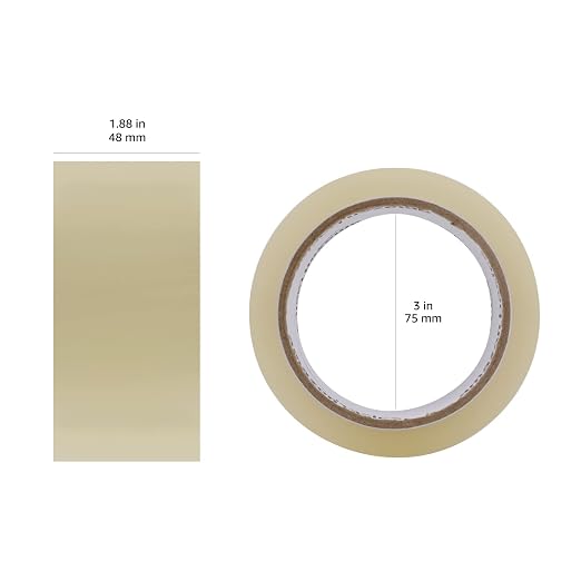 Amazon Basics Clear Shipping Packing Tape Rolls for Moving and Packaging, Home Office Supplies, 1.88 in x 72.2 Yards, 1.8 mil Thick, 12 Count