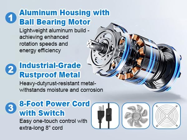 10-inch wall-mounted kitchen metal exhaust fan with switch, 382-576CFM, portable installation, with return air valve, suitable for attic, garage, bathroom, office, basement ventilation, White