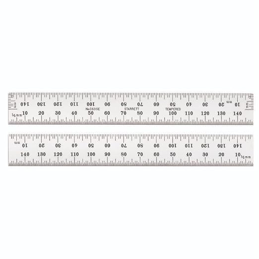 Starrett Spring Tempered Steel Rule with Satin Chrome Finish and Millimeter Graduation - 150mm Length, 35E Graduation Type, 1.2mm Thickness, 19mm Width - C635E-150