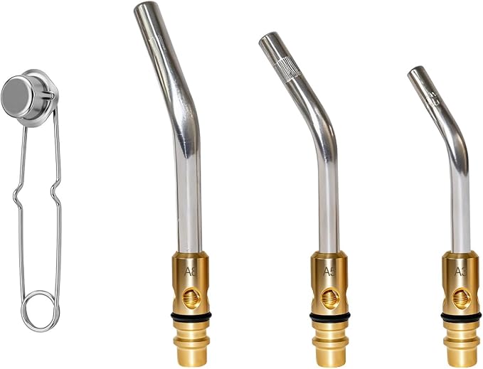 A3 A5 A8 Air Acetylene Torch Tip Kit, 3/16" 1/4" 5/16" Tip Size for PLF-A5/G-4 Handles, Air Acetylene Tip with Flint Striker, Light/Medium Duty Air Acetylene Swirl Quick Connector Flame Tip