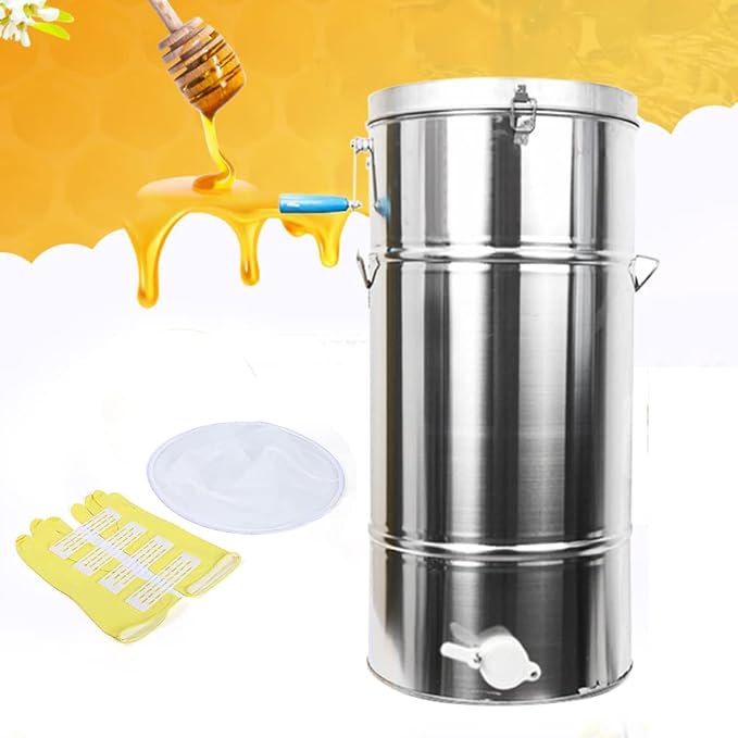 Honey Extractor Separator, 2-Frame Stainless Steel Honey Extractor Manual Honey Extractor Honey Drum Spinner, Beekeeping Extraction Apiary Centrifuge Equipment