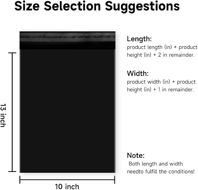 Poly Mailers Black 10X13 1000 Pack, Strong Adhesive Shipping Envelopes for Clothing/Shirt, Poly Bags for Small Businesses, Waterproof & Thick Mailing Packages Bags