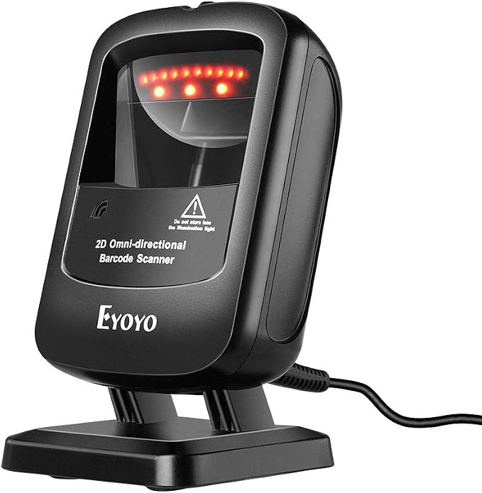 Eyoyo 1D 2D Desktop Barcode Scanner, Omnidirectional Hands-Free USB Wired Barcode Reader, Capture Barcodes from Mobile Phone Screen, Automatic Image Sensing for Supermarket Library Retail Store