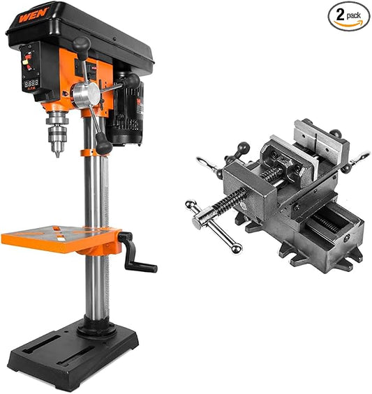 WEN 4212T 5-Amp 10-Inch Variable Speed Cast Iron Benchtop Drill Press Bundle with 3.25-Inch Cross Vise