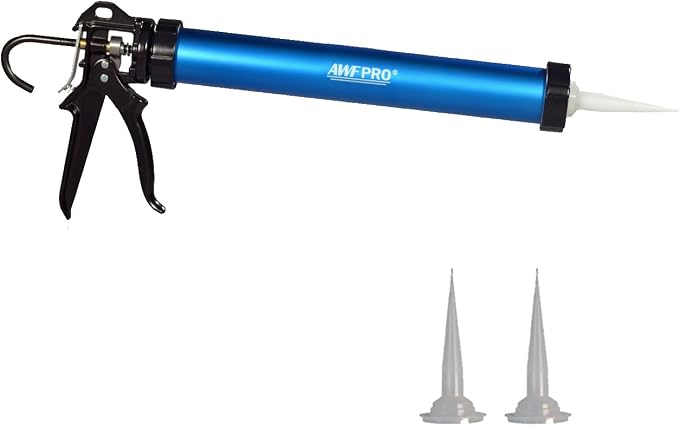 AWF PRO Sausage Caulking Gun, 20 oz Foil Pack and 10 oz Cartridge Convertible, 12:1 Thrust Ratio, Aluminum Barrel, Includes 3 Tips