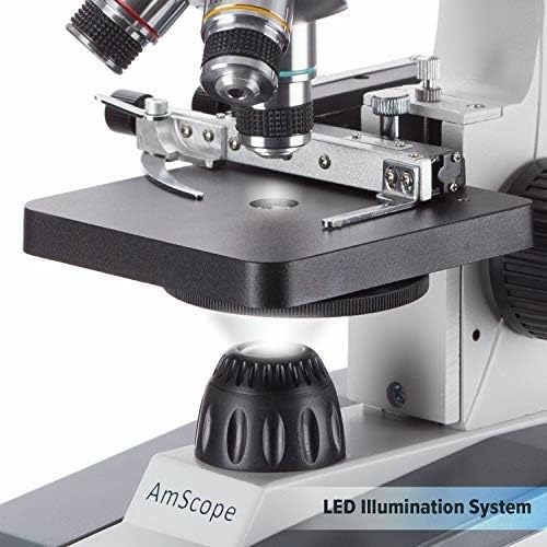 AmScope - 40X-1000X Compound Monocular Student Microscope Set + Slide Preparation Kit + Science Experiment Cards - M150C-SP14-EXCL1