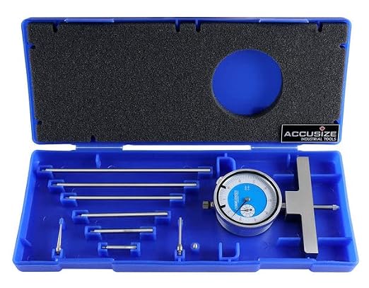 Accusize 0-22 in Dial Depth Gauge with Small-Hole Points, P103-0189 | 6 Connectable Rods, 0.0001 in Resolution, 4 in Base, 0-1 in Travel Indicator