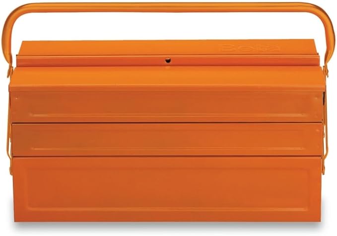 Beta C20 Five-Section Cantilever Metal Tool Box, 17.7” × 7.87” × 8.27” | Heavy-Duty Steel Construction | Lockable | Portable Tool Storage with Fold-Down Handle | Orange | 55 lb Capacity