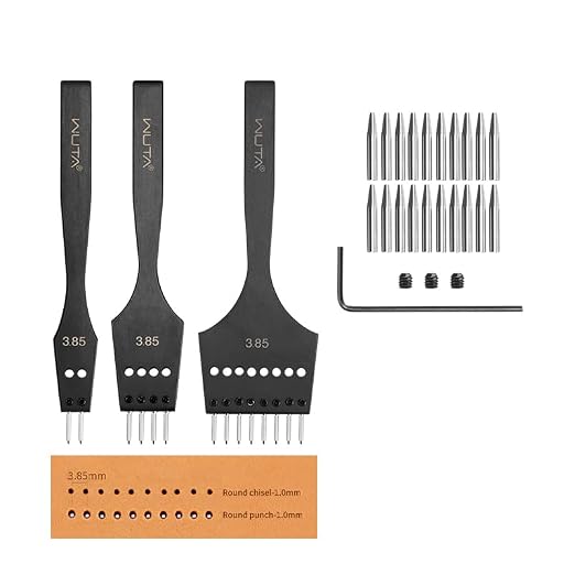 WUTA Leather Stitching Punch, 3nd Removable Round Hole Pricking Irons, Professional Working Hole Punch Tool Set for DIY Leather Craft（3.85mm- 2+4+8 Hole）