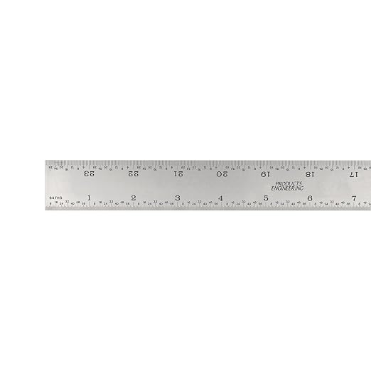 PEC Tools Made in USA Machinist Rule, 24" Rigid Steel Rule, Satin Chrome Finish, Markings 1/32", 1/64",1/10",1/50" for Professionals