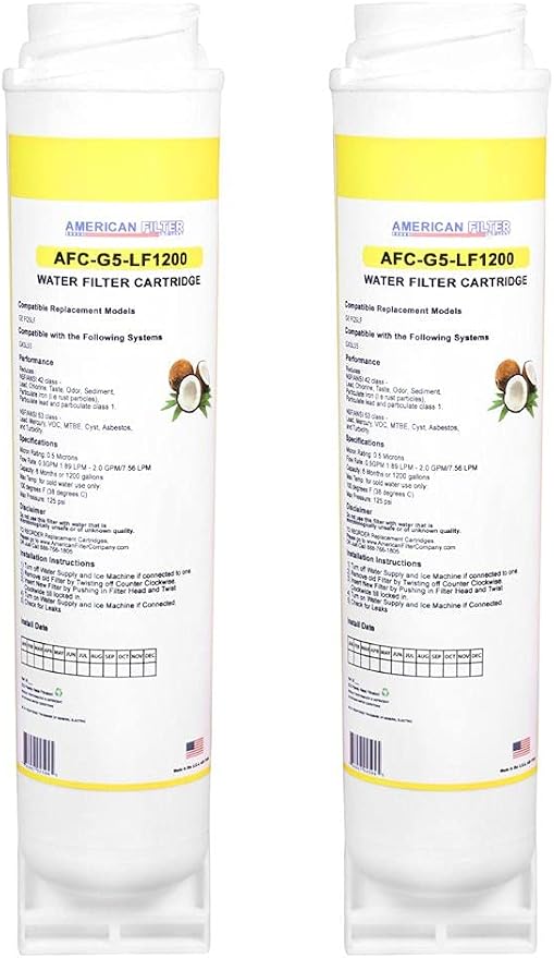American Filter Company®, water filter, Model # AFC-G5-LF1200, Compatible with GE(R) FQSLF GXSL55 Filters - 2 Pack