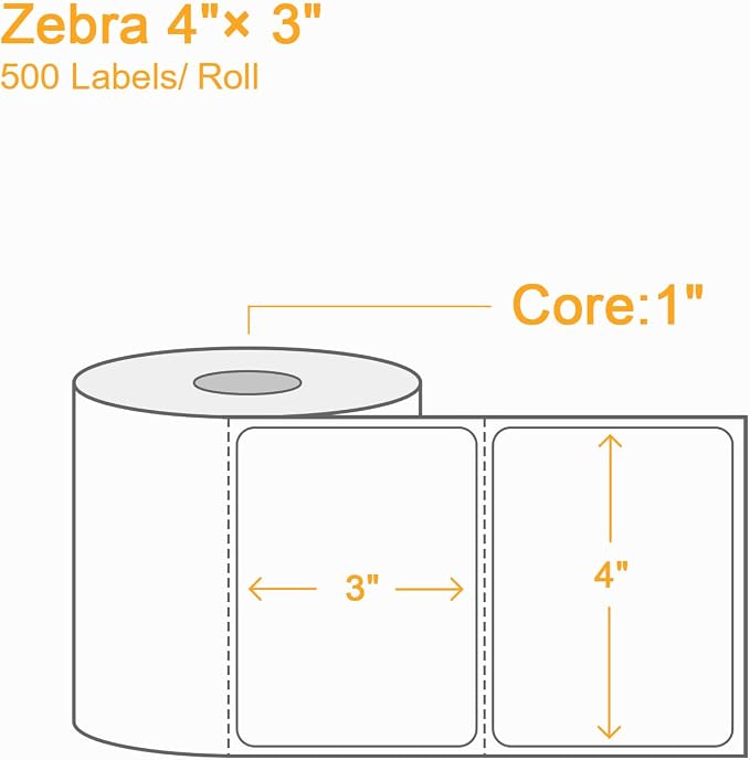 (6000 Labels 3-Proof 1" Core) Labelebal 12 Rolls 4" x 3" Direct Thermal Label (101mm x 76mm) Multipurpose Shipping Address Mailing Barcodes Stickers Compatible for Zebra & Rollo Desktop Label Printer