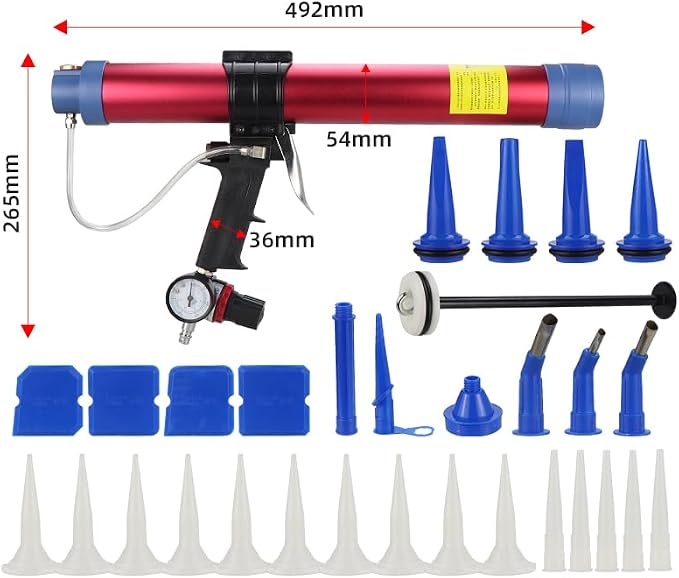 10 oz / 20 oz Sausage Pneumatic Caulking Gun Two Functions Silicone Sealant Gun Air Rubber Gun Caulk Applicator Tool with 25 Transparent Glue Nozzles