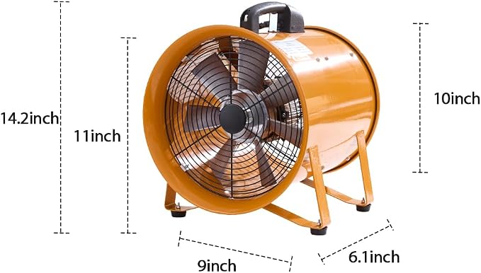 10-Inch Industrial Portable Air Blower Ventilator, 3300 CFM Heavy-Duty Tube Exhaust Fan, 350W High-Velocity Low-Noise Air Mover for Extraction, Ventilation (10 Inch Blower Fan)