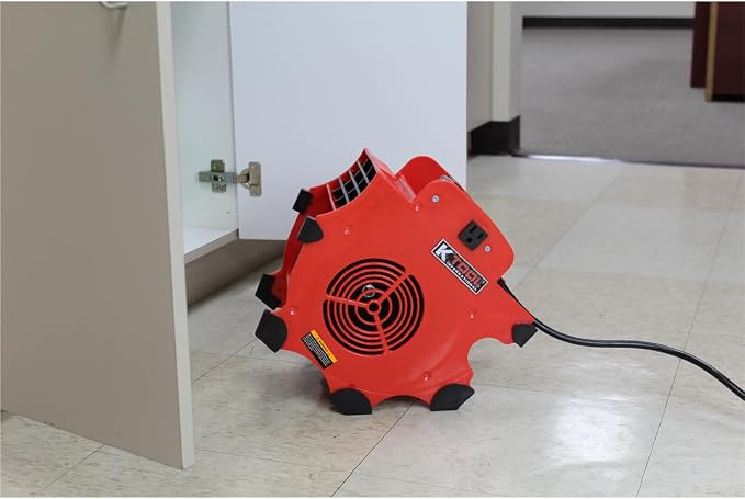 K Tool International 77702 Utility Floor Blower Fan, 300 CFM, 3 Speed Motor, Overload Protection, Impact Resistant ABS, 180 Watt, 110-120V, 60Hz, 12 Amp, 4 Angle Positions, Indoor/Outdoor, Red