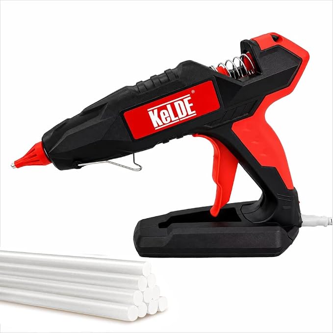 KeLDE 300W Industrial Hot Glue Gun, Heavy Duty Hot Melt Glue Gun with Detachable Power Cord, Fast Heating, Anti-Drip Nozzle,with 10 Glue Sticks for Woodworking, Repair & DIY Projects (Black)