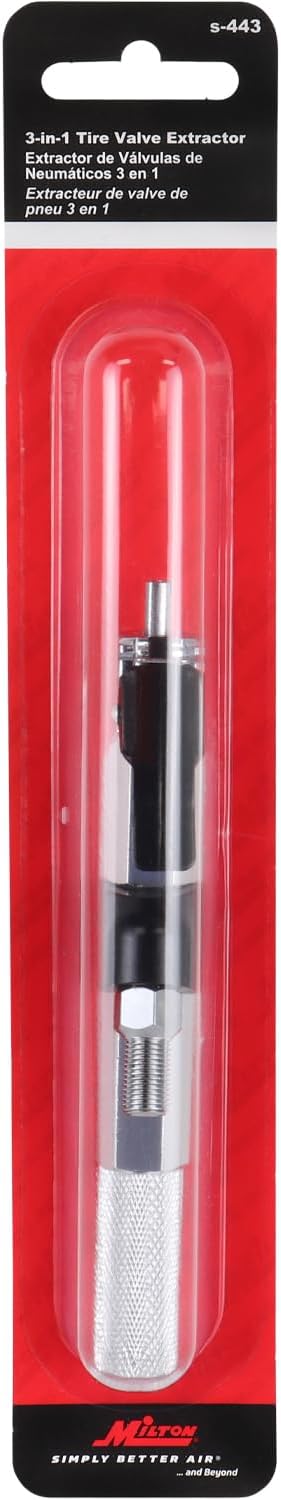 Milton (S-443) 3-in-1 Tire Valve Extractor and Inflator Tool - Remove, Inflate, Install.