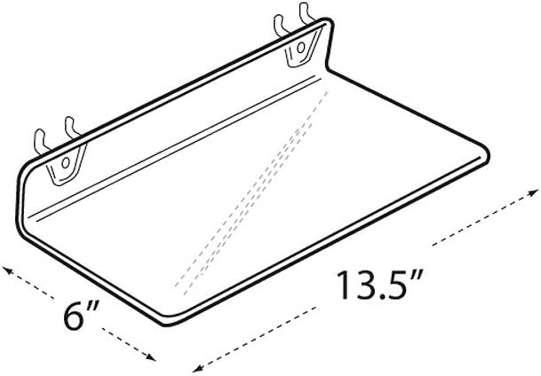 Azar Displays 556099 Clear Acrylic Shelf for Pegboard or Slatwall (4 Pack), 13.5" W x 6"D