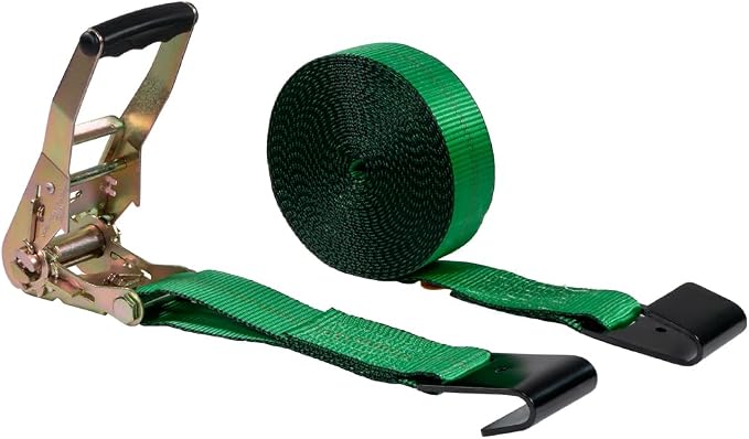 Mytee Products 10 Pack 2" x30' Green Ratchet Straps with Flat Hooks - 3,333 Lbs WLL - High Visibility Heavy Duty Tie Down Ratchet Straps for Flatbed, Truck, Trailers, Cargo, Pickup