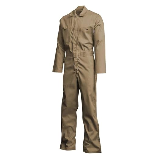 Lapco FR CVEFR7KH-3XL RG Flame Resistant Economy Coveralls, 100% Cotton Twill with Moisture Management, HRC 2, NFPA 70E, 7 oz, 3X-Large Regular, Khaki