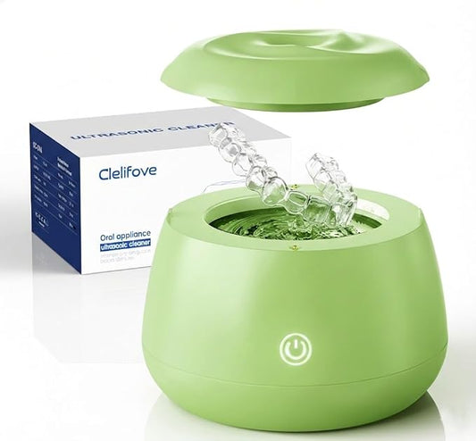 Ultrasonic Retainer Cleaner Machine 48kHz Denture and Aligner Cleaning Pod for Mouth Guards Night Guards Dental Trays Braces Toothbrushes Jewelry with 200ML Capacity (Avocado green)