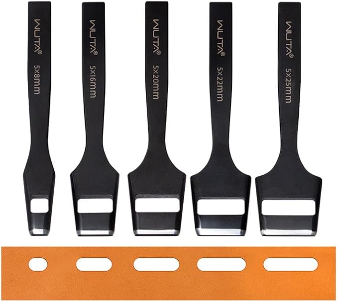 WUTA 4 Pcs Leather Belt Hole Puncher Oval Cutter Strap Watch Band Flat Punches Heavy Duty Oblong Tools for Leathercrafting (3 * 20+3 * 25+4 * 20+4 * 25)