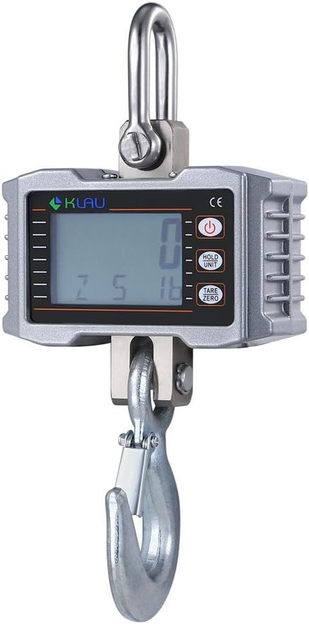 Klau 1 Ton 2000 lb Industrial Hanging Scale, Silver | 0.5 kg / 1 lb Resolution, LCD Display with Backlight, For Factory
