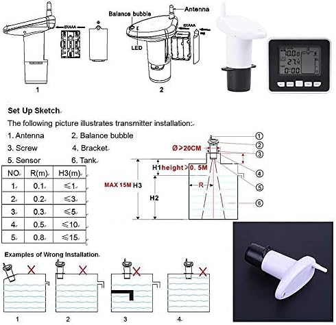 Hilitand Ultrasonic Water Tank Liquid Depth Level Meter with Temperature Display Sensor Water Level Gauge