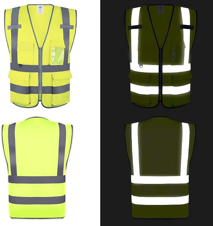 Dazonity Safety Vest with Pockets & Zipper,Reflective, 2XL,for Work,Construction,Parking,Warehouse(Yellow-2XL)