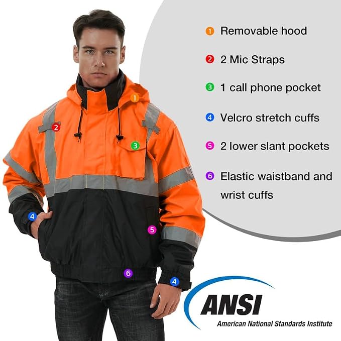 SKSAFETY 3-in-1 High Visibility Winter Bomber Jackets Zip Out Fleece Liner Reflective Safety Coats for men Waterproof ANSI/ISEA Class 3(Orange 3XL)