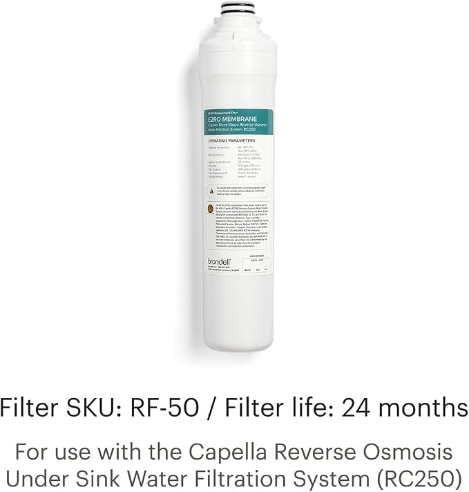 Brondell Reverse Osmosis Membrane Replacement Filter for Capella RO Water Filtration System, Eco-Efficient ER20 Filter 24 months of filtration RF-50