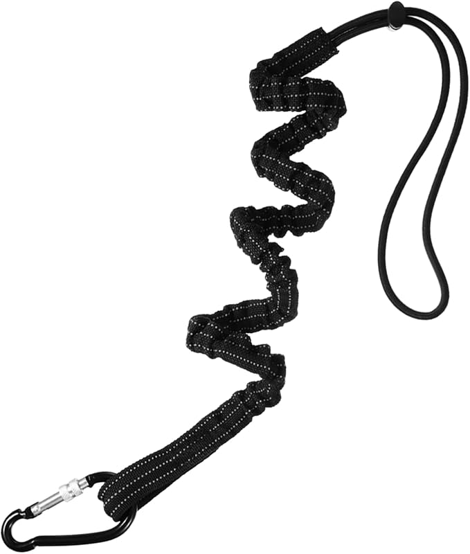 LEIFIDE 1 Pc Tool Lanyard Standard Length Safety Tool Leash 17.6lb 8kg Tough Adjustable Fall Protection Tether with Aluminum Screw Lock Buckle, Shock Cord Stopper and Retractable Loop End, Black