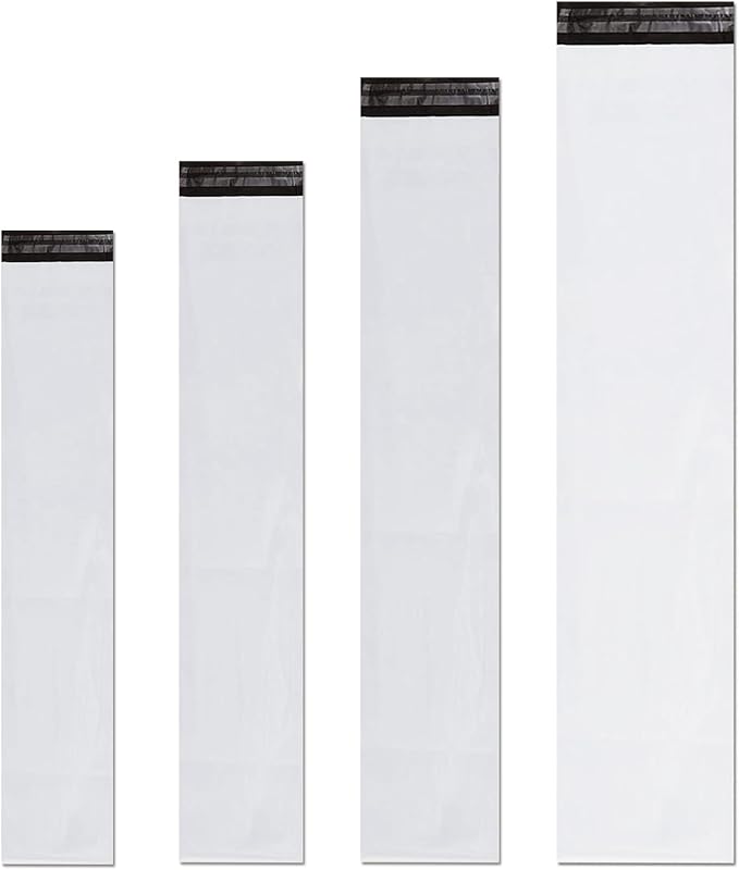 Unique Poly Mailers 6x28 Inch 50 Pack Envelopes Bag for Long Items,White Self Sealing Waterproof Mailing Shipping Bags