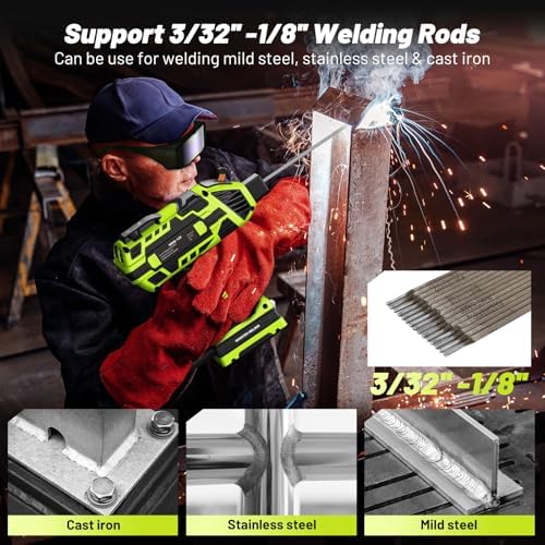 Portable Welding Machine 110V with Auto Darkening Goggles, 5 Variable Current Adjustment for 3/32"-1/8" Rods, E6013 1/8" Welding Rods 14'' Low-Carbon Steel Welding Electrode with Easy Arc Start