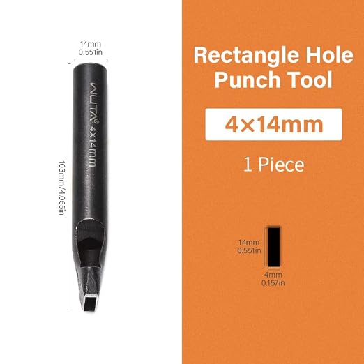 WUTA Rectangle Leather Hole Punch, High Carbon Steel Punching Tool, Hollow Punch Cutter for Leather Belt & DIY Crafting (4 * 14mm, 1PC)