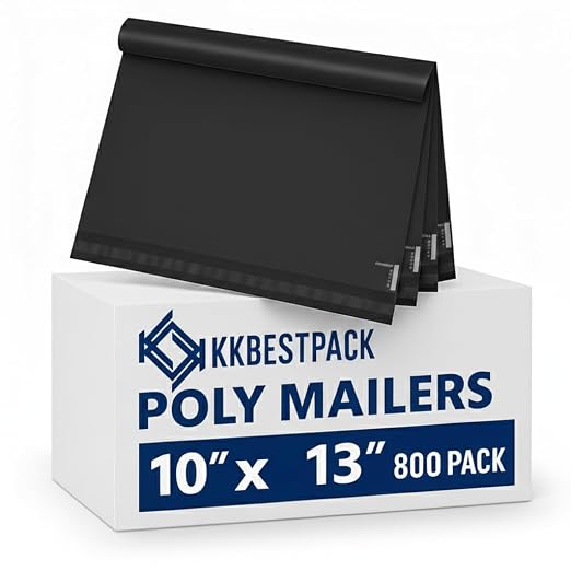 KKBESTPACK 800pcs Black Poly Mailers 10x13 Inch, Self-Seal Shipping Bags for Clothing, Waterproof Mailing Envelopes, Tear-Proof Shipping Envelopes