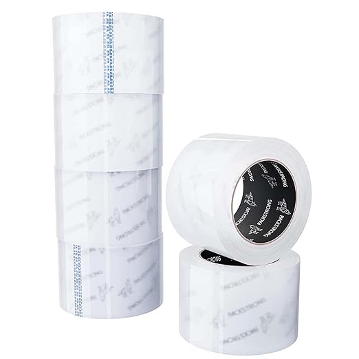 Packstrong Industrial Grade Clear Packing Tape 6 Rolls - 110 Yards per Roll - 3" Wide x 2.0 mil Thick, BOPP Adhesive Heavy Duty Tape for Box Office Moving Packaging Shipping