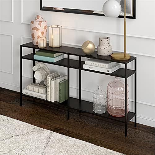 Henn&Hart 55" Wide Rectangular Console Table with Metal Shelves in Blackened Bronze, Entryway Table, Accent Table for Living Room, Hallway | Industrial-style with open metal shelving and durable metal construction for entryways, living rooms, hallways,...