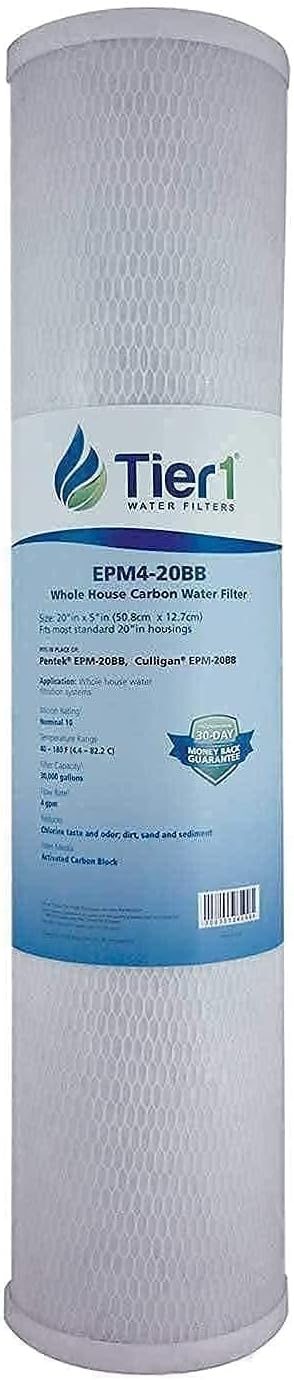 Tier1 10 Micron 20 x 4.5 Water Filter | Radial Flow Carbon Block Whole House Cartridge | Replacement for Pentek EPM-20BB, 155783-43, EPM4-20BB | 4.5 x 20 Water Filter