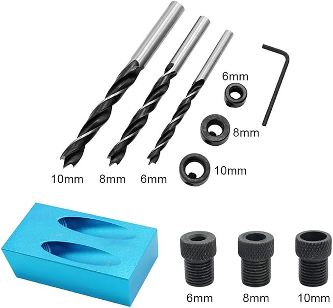 Joywayus Self Centering Dowelling Jig with Pocket Inclined Hole Jig, Metric Standard 6/8/10mm Dowels Jig Accessories, Wood Dowel Hole Drilling Guide Woodworking Positioner Locator Update Wavy Design