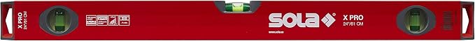 SOLA LSX24 X PRO Aluminum Box Profile Spirit Level with 3 60% Magnified Vials, 24-Inch